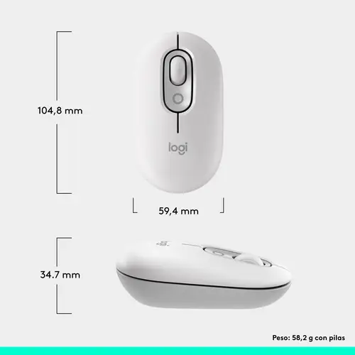 POP Mouse, ratón inalámbrico Bluetooth compacto y portátil con botones programables y clics discretos, tecnología Easy-Switch para alternar hasta 3 dispositivos, portátil, tablet, PC: Blanco - Imagen 9