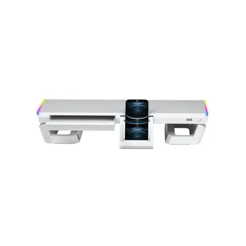 MGS-ONE Blanco, Soporte Monitor RGB Chroma, Tamaño Ajustable, Soporte Smartphone y Tablet, USB 2.0 Frontal - Imagen 5
