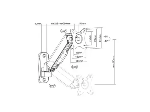 Soporte de pared para un monitor de 17«-32», longitud del brazo:290mm - Imagen 12
