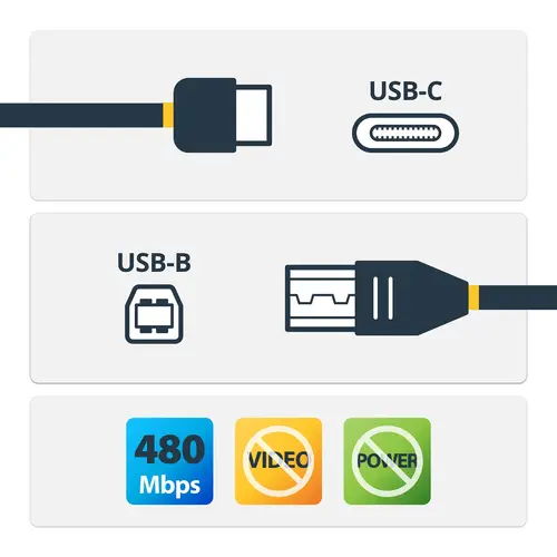 Cable de 50cm USB-C a USB-B de Impresora - Cable Adaptador USB Tipo C a USB B - Imagen 2
