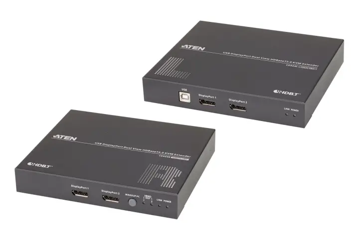 Extensor de KVM USB DisplayPort de vista doble HDBaseT 2.0 (4K a 100 m para vista individual)