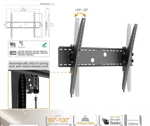 650322 Soporte de pared para TV curva inclinable de 60"-100 - Imagen 10