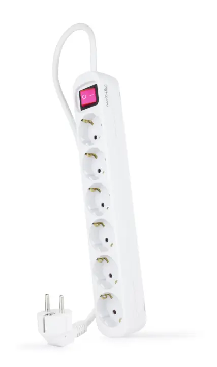 Regleta de enchufes de 6 tomas con interruptor, 1.4 metros Blanca
