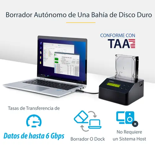 Borrador Autónomo USB 3.0 a SATA III de 1 Bahía para Disco Duro o SSD - Sanitizador - 4Kn - 9 Modos de Borrado - Pantalla LCD - Puerto DB-9 de Impresora - TAA - Imagen 8