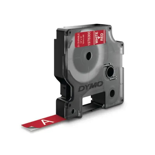 D1 - Etiquetas Durable - Blanco sobre rojo - 12mm x 7m