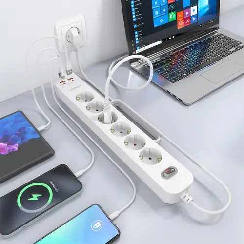 Regleta de Enchufes Multifuncion con 6 Tomas + Cargador PD3.0 20W 2xUSB-C, 2xUSB-A, 1.4m, Blanco - Imagen 6