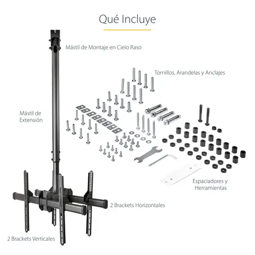 Soporte de Techo para 2 TV - Soporte de Cielo Raso para 2 TV de Espalda a Espalda con Mástil Telescópico Ajustable - Giro Inclinación y Rotación - Soporte VESA para Pantallas de 32" a 75" - Imagen 16