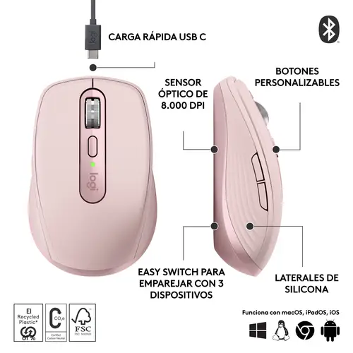 910-006931 ratón Oficina mano derecha RF Wireless + Bluetooth Laser 8000 DPI - Imagen 14