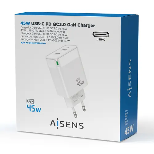 Cargador Gan 45W, 2xUSB-C PD3.0 QC4.0, Blanco - Imagen 4