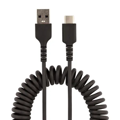 Cable de 50cm de Carga USB A a USB C, Cable USB Tipo C Rizado de Carga Rápida y Servicio Pesado, Cable USB 2.0 A a USBC, de Fibra de Aramida Resistente, Negro - Imagen 4