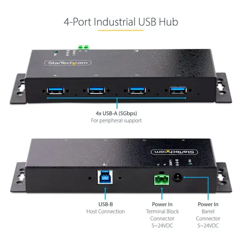Hub Industrial USB 3.0 de 5Gbps de 4 Puertos - Concentrador USB con Protección de Picos y Descargas ESD - Ladrón USB-A de Montaje en Pared/Escritorio/DIN - Imagen 9