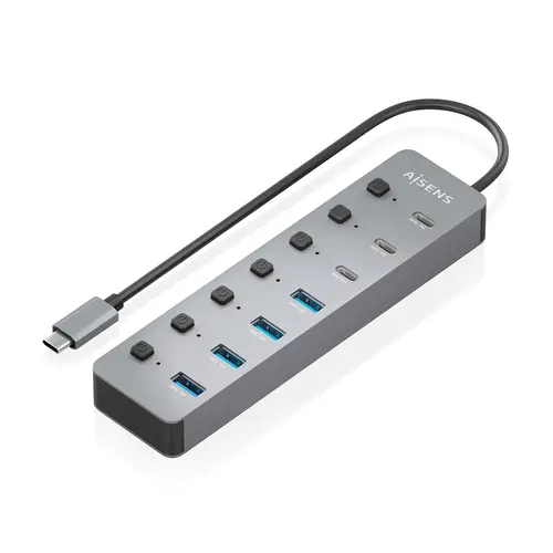 AISENS Hub USB3 2 Gen2 10G USB C  USB C M 4xUSB A H 3xUSB C H 1xUSB C H PD3 0 100W  Gris  30cm - Imagen 2