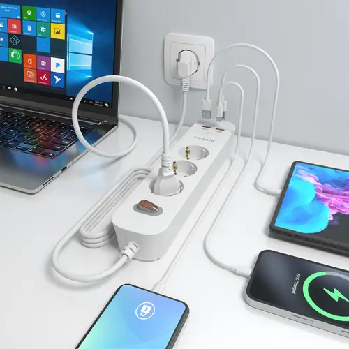 Regleta de Enchufes Multifuncion con 3 Tomas + Cargador PD3.0 20W 2xUSB-C, 2xUSB-A, 1.4m, Blanco - Imagen 5