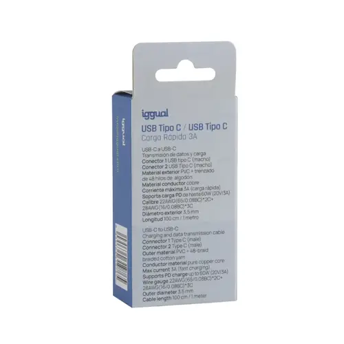 Cable USB-C a tipo C 60W 3A 100 cm trenzado - Imagen 4
