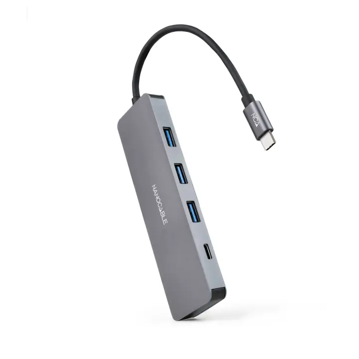 Hub USB-C a 3xUSB3.0/H + 1xUSB-C/H Aluminio 10 cm, Gris