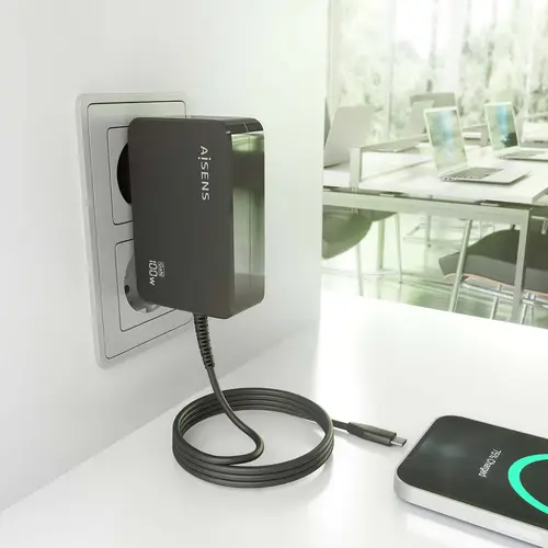 Cargador GaN 100W PD3.0 1xUSB-C 1.8m, Negro - Imagen 6