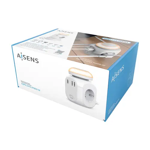 Regleta de Enchufes Sobremesa Multifuncion con 4 Tomas + 1xUSB-C 20W PD3.0, 2xUSB-A 18W QC3.0, Luz Nocturna, 1.8M, Blanco - Imagen 6