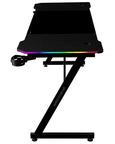 MGD-X160RGB, Mesa Gaming Ergonómica, Iluminación ARGB con Mando, Fibra de Carbono, Alfombrilla XXL, Soporte Auriculares y Bebida, Gestión Cableado, Escritorio Gaming 160x60cm, Negro - Imagen 2