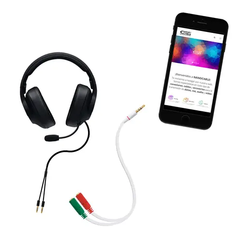 Cable adaptador Audio Jack 3.5/M 4pines - 2xJack 3.5/H 3pines, blanco, 20 cm - Imagen 3