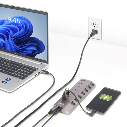 Hub USB-C Autoalimentado de 7 puertos con Interruptores Individuales - Concentrador USB 3.0 a 5 Gbps con Fuente de Alimentación - Ladrón USB Tipo C a USB-A - BC 1.2 - Imagen 12
