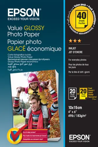 Value Glossy Photo Paper - 10x15cm - 2x 20 Hojas (BOGOF) - Imagen 1