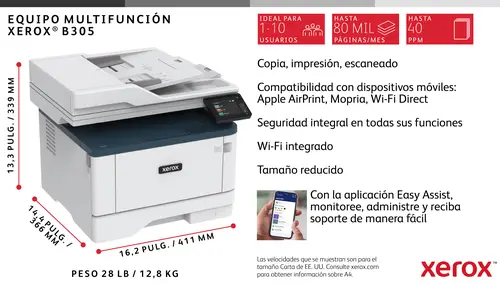 B305 A4 38 ppm Inalámbrica a doble cara Copia/impresión/escaneado/fax PS3 PCL5e/6 2 bandejas 350 hojas - Imagen 10