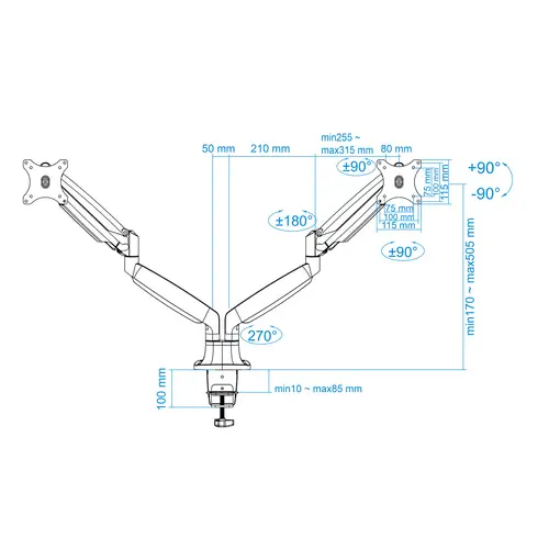 Soporte de Mesa Giratorio e Inclinable para 2 Pantallas (Monitor / TV Plasma / LCD / LED) 13  32, de Dos Brazos, Plata - Imagen 13