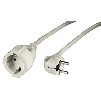 Cable con enchufe de 10 metros, seguro, resistente, color blanco.