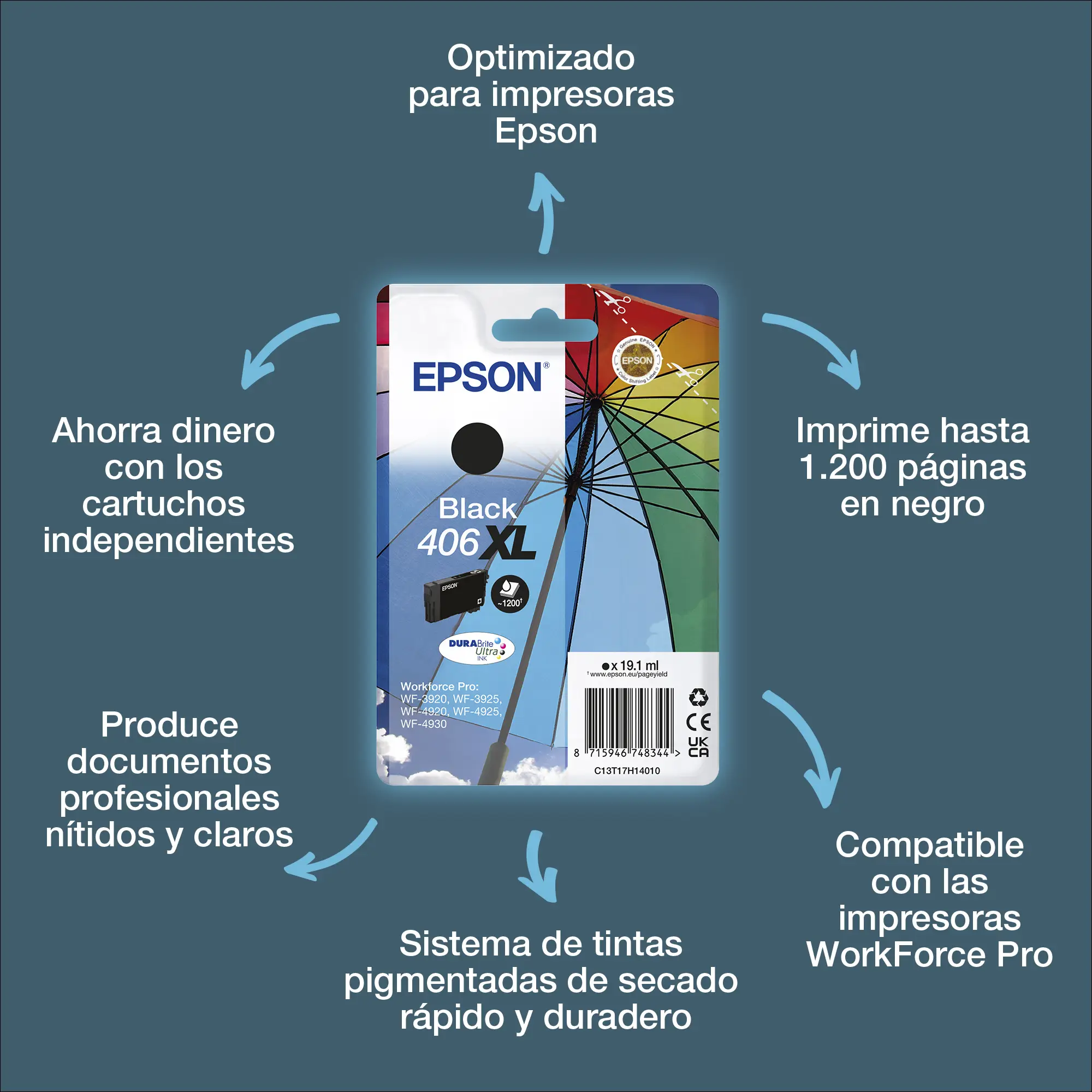 Pack individual de tinta DURABrite Ultra negro 406XL Paraguas