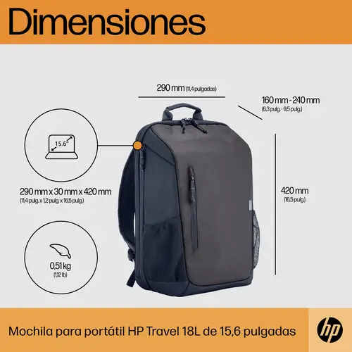 Mochila para portátil Travel de 15,6 pulgadas y 18 litros, color gris - Imagen 4