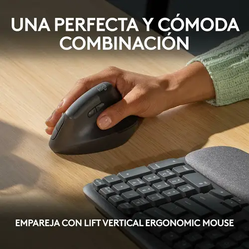 Wave Keys, teclado ergonómico inalámbrico con reposamanos acolchado, escritura cómoda y natural, Easy-Switch, Bluetooth, Logi Bolt, multisistema operativo, Windows/Mac,QWERTY Español, Grafito - Imagen 13