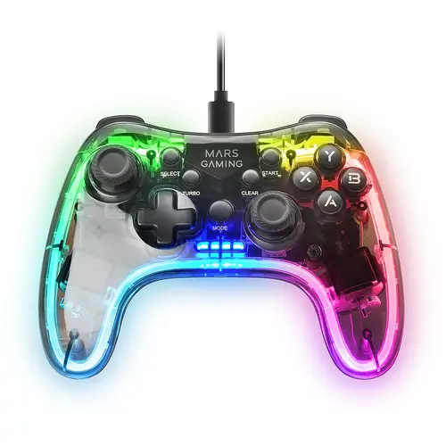 MGP-C, Gamepad Profesional Neón RGB, Vibración Háptica Dual, Joysticks Analógicos, Mando para PC, Switch, PS3, Raspberry Pi, Mac, Android, Transparente, MGPC, Transparente - Imagen 2