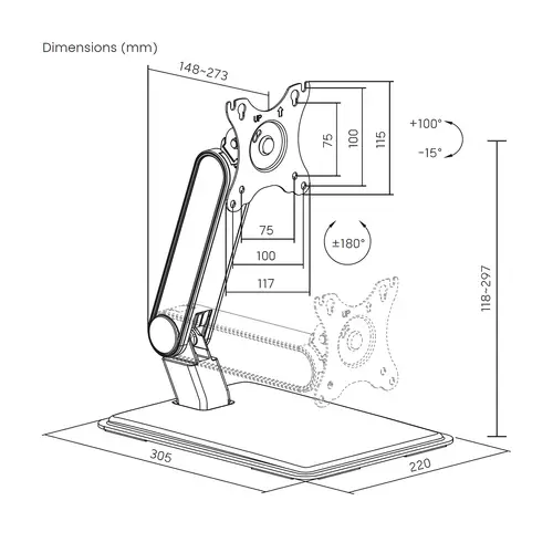 Soporte de Mesa Pro Contrapeso Inclinable Para Monitor/POS 8kg de 17"-32", Negro - Imagen 7