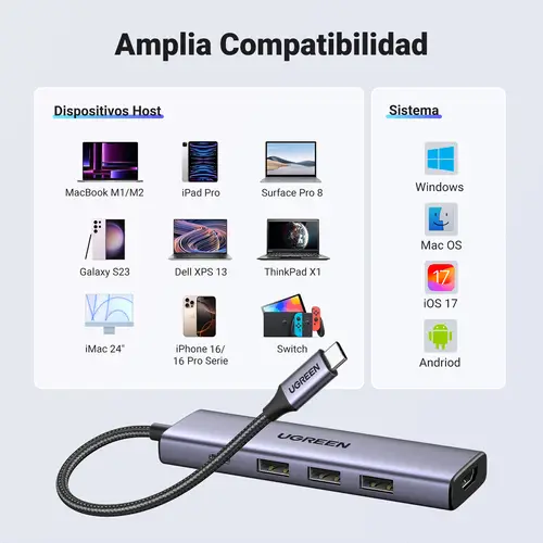 15596 base para portátil y replicador de puertos Alámbrico USB 3.2 Gen 1 (3.1 Gen 1) Type-A + Type-C Aluminio - Imagen 13