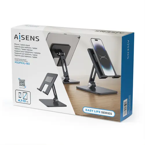 Soporte de Sobremesa Tamaño XXL Ajustable (2 Pivotes) para Movil / Tablet, Gris - Imagen 4