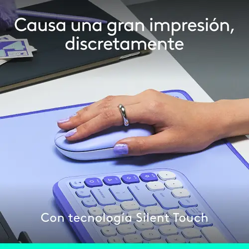 POP Mouse, ratón inalámbrico Bluetooth compacto y portátil con botones programables y clics discretos, tecnología Easy-Switch para alternar hasta 3 dispositivos, portátil, tablet, PC: Lila - Imagen 5
