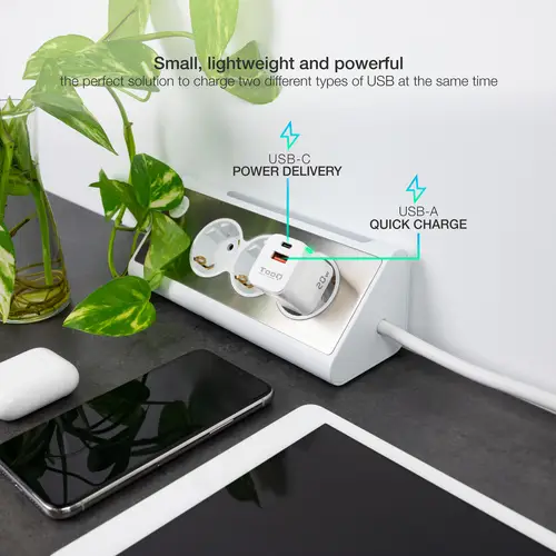 Cargador de Pared USB-C/PD + USB-A/QC 20W, Blanco - Imagen 4