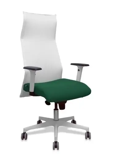 Sillón Sahuco blanco bali verde botella brazos blancos base blanca ruedas parqué 65mm