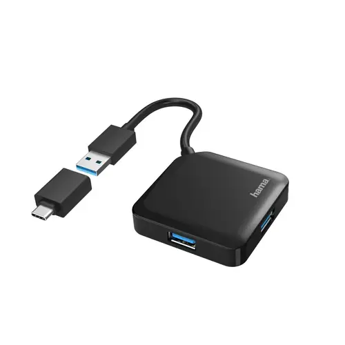 | HUB USB con 4 Puertos y Adaptador USB-C (Conexión de Múltiples Dispositivos, Transformador Universal USB a USB-C, USB 3.2 con Transmisión de 5Gbit/s), Color Negro - Imagen 1