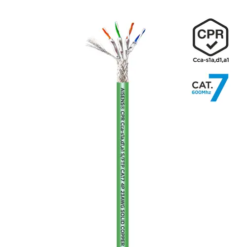 Cable de Red RJ45 LSZH CPR Cca CAT.7 600 MHZ S/FTP AWG23, Verde, 500 m - Imagen 2