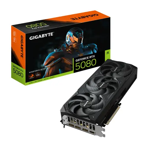 GeForce RTX 5080 WINDFORCE OC SFF 16G Tarjeta Gráfica - 16GB GDDR7, 256 bits, PCI-E 5.0, 2670MHz Frecuencia Base, 3 x DP 2.1a, 1 x HDMI 2.1b, GV-N5080WF3OC-16GD - Imagen 1