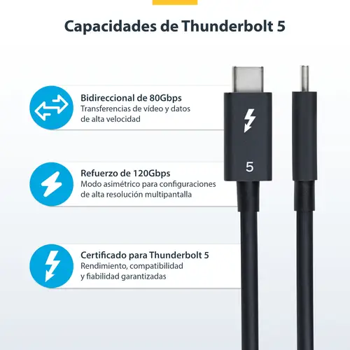 Cable Thunderbolt 5 de 80cm - Cable Thuderbolt Certificado - 80Gbps Hasta 120Gbps - Entrega de Alimentación PD de 240W - 8K 60Hz - Compatible con Thunderbolt 4/USB-C - USB Tipo C - Imagen 11