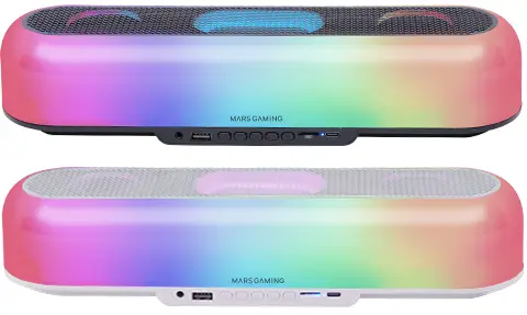 MSB-ORB, Altavoz Portátil + Barra de Sonido 20W, Iluminación Orbilight RGB 360º, Soundbar con Sistema de Triple Driver, Altavoces Gaming Bluetooth 5.3 / USB / MicroSD / AUX / FM, Blanco