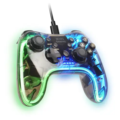 MGP-C, Gamepad Profesional Neón RGB, Vibración Háptica Dual, Joysticks Analógicos, Mando para PC, Switch, PS3, Raspberry Pi, Mac, Android, Transparente, MGPC, Transparente - Imagen 3