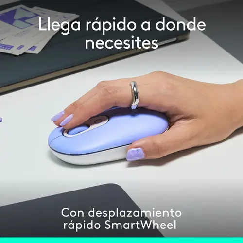 POP Mouse, ratón inalámbrico Bluetooth compacto y portátil con botones programables y clics discretos, tecnología Easy-Switch para alternar hasta 3 dispositivos, portátil, tablet, PC: Lila - Imagen 3