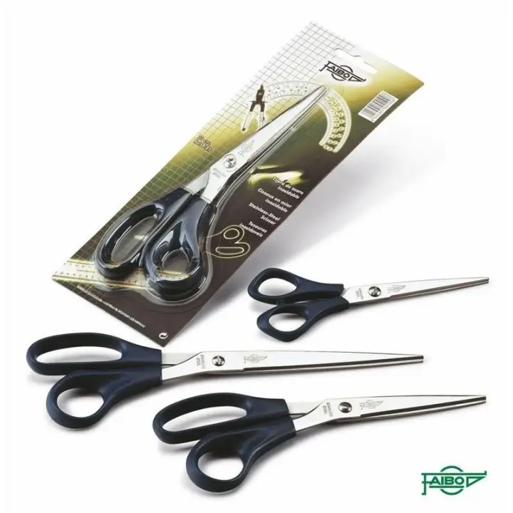 FAIBO TIJERAS OFICINA 25CM ASIMÉTRICAS MANGO DE PLÁSTICO AZUL OSCURO -BLISTER- - Imagen 1