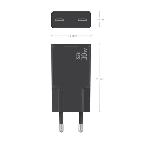 Cargador Ultra Delgado GaN 30W, 2xUSB-C PD3.0, Negro - Imagen 4