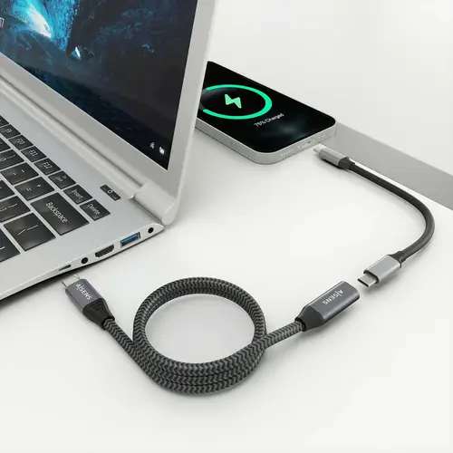 Cable USB 3.2 Gen2x2 Aluminio 20Gbps 8K@30Hz 5A 100W, Tipo USB-C/M-USB-C/H, Gris, 2.0 m - Imagen 4