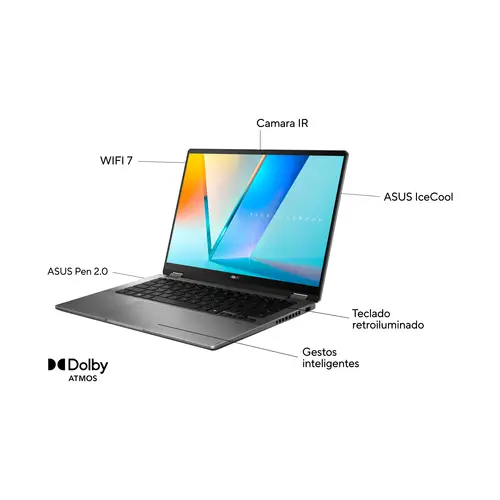 Vivobook 14 Flip OLED TP3407SA-QL064W Copilot+ PC - Ordenador Portátil 14" WUXGA (Intel Core Ultra 7 258V, 32GB RAM, 1TB SSD, Arc Graphics 140V, Windows 11 Home) Gris - Teclado QWERTY español - Imagen 3