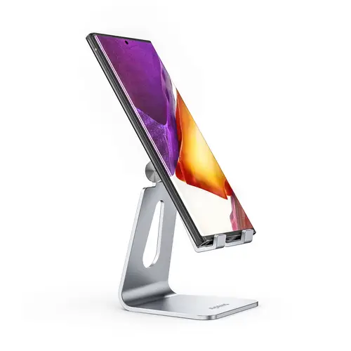 Soporte De Sobremesa Tamaño M Ajustable (1 Pivote) Para Movil / Tablet, Plata - Imagen 3